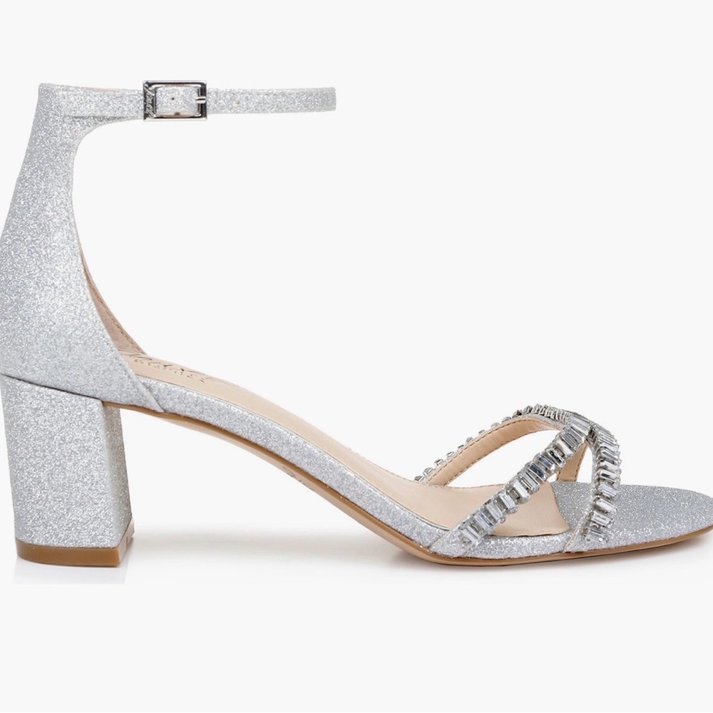 Joanne embellished Elegant Silver Block Heel Sandals